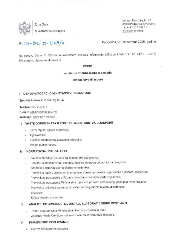 Vodič za pristup informacijama u posjedu MDI