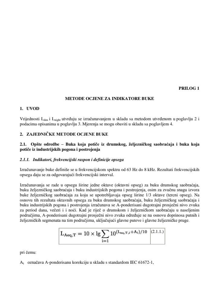 Prilog Pravilnik o metodama izračunavanja i mjerenja nivoa buke u životnoj sredini