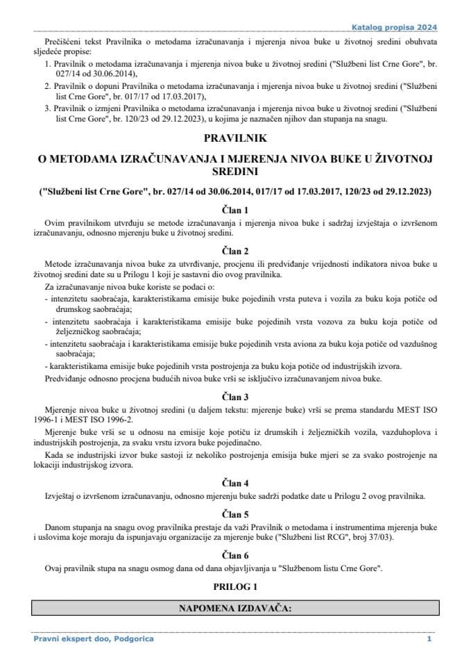 Pravilnik o metodama izračunavanja i mjerenja nivoa buke u životnoj sredini