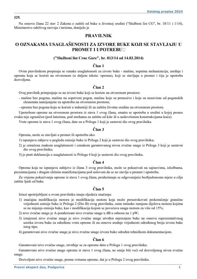 Pravilnik o oznakama usaglašenosti za izvore buke koji se stavljaju u promet i upotrebu