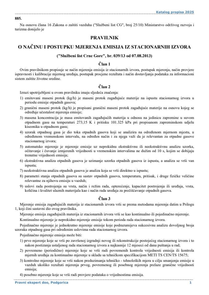 Pravilnik o načinu i postupku mjerenja emisija iz stacionarnih izvora