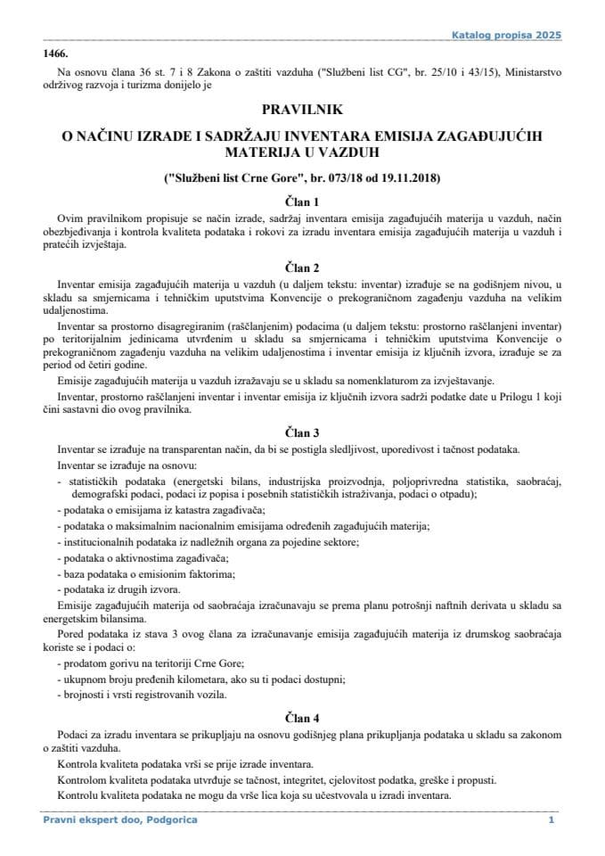 Pravilnik o načinu izrade i sadržaju inventara emisija zagađujućih materija u vazduh