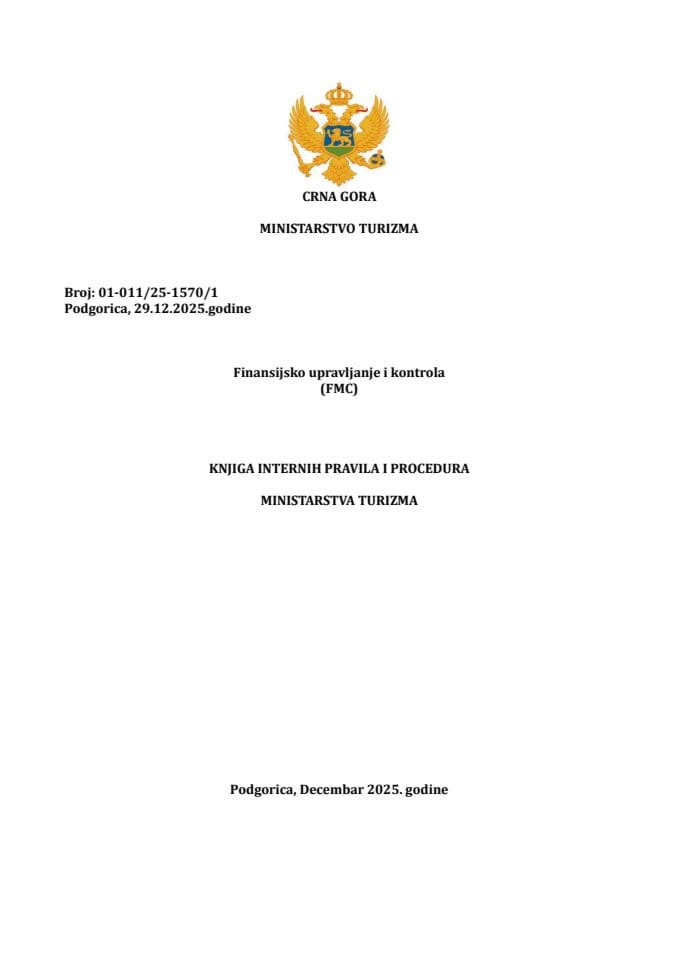 Finansijsko upravljanje i kontrola (FMC) - Knjiga internih pravila i procedura Ministarstva turizma
