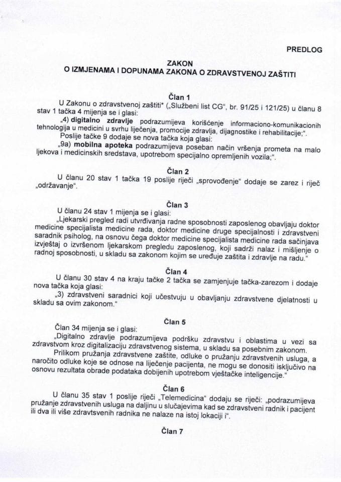 Predlog zakona o izmjenama i dopunama Zakona o zdravstvenoj zaštiti
