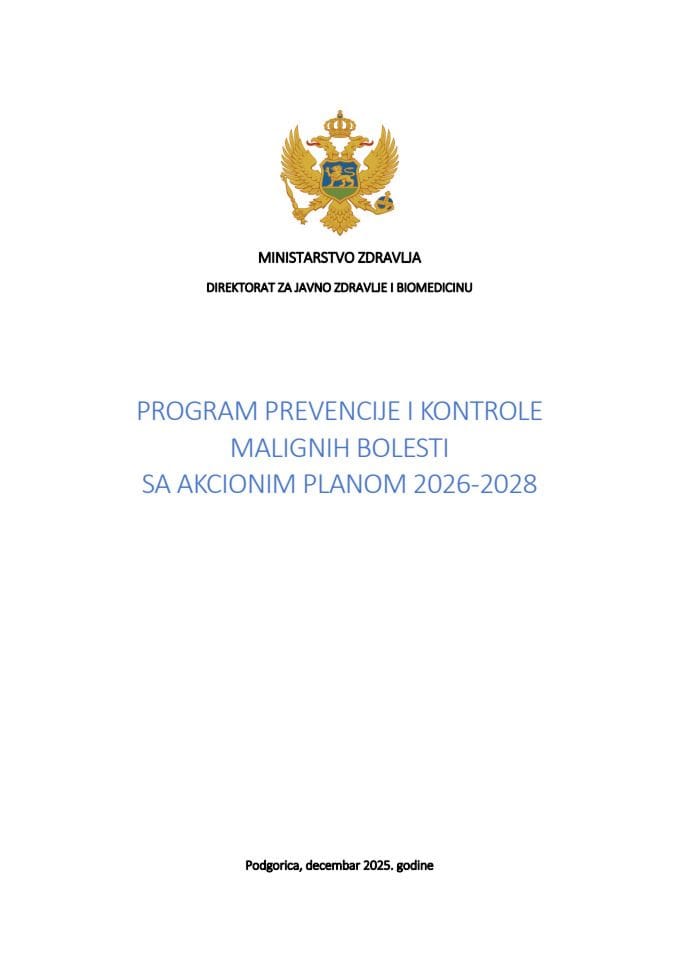 Predlog programa prevencije i kontrole malignih bolesti 2026-2028 sa Predlogom akcionog plana 2026-2028