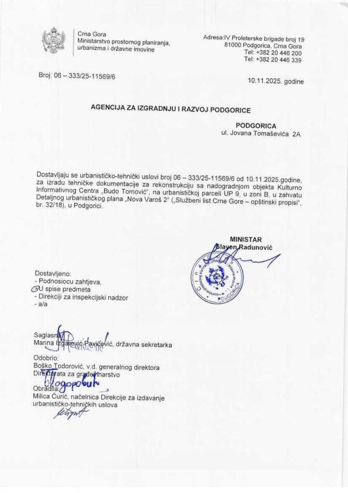 Izdati urbanističko-tehnički uslovi - 06_333_25_11569_6 AGENCIJA ZA IZGRADNJU I RAZVOJ PODGORICE