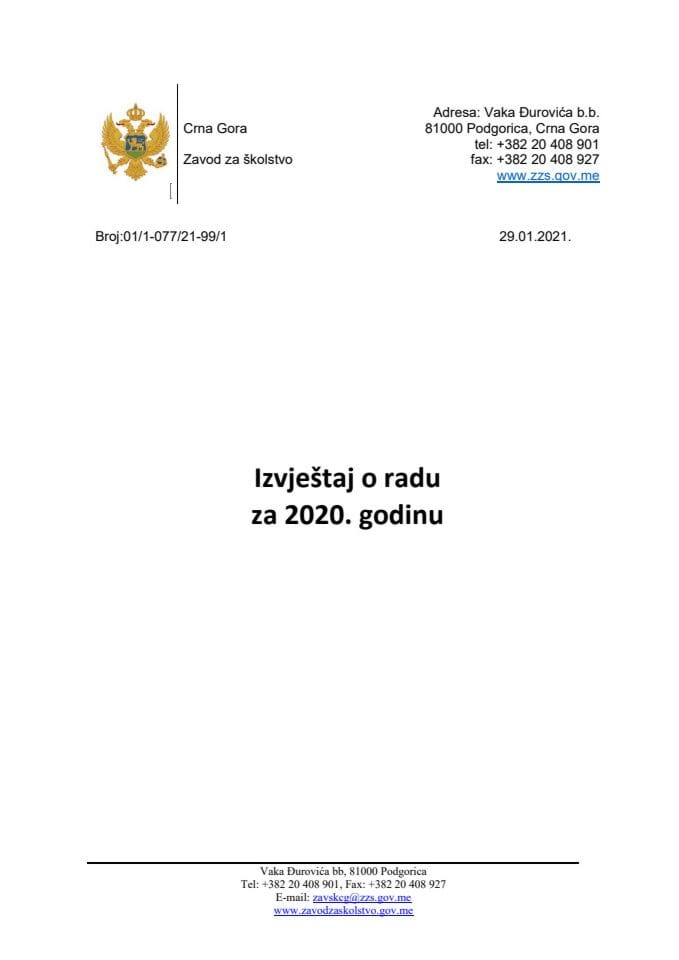 IZVJESTAJ O RADU ZAVODA ZA 2020.