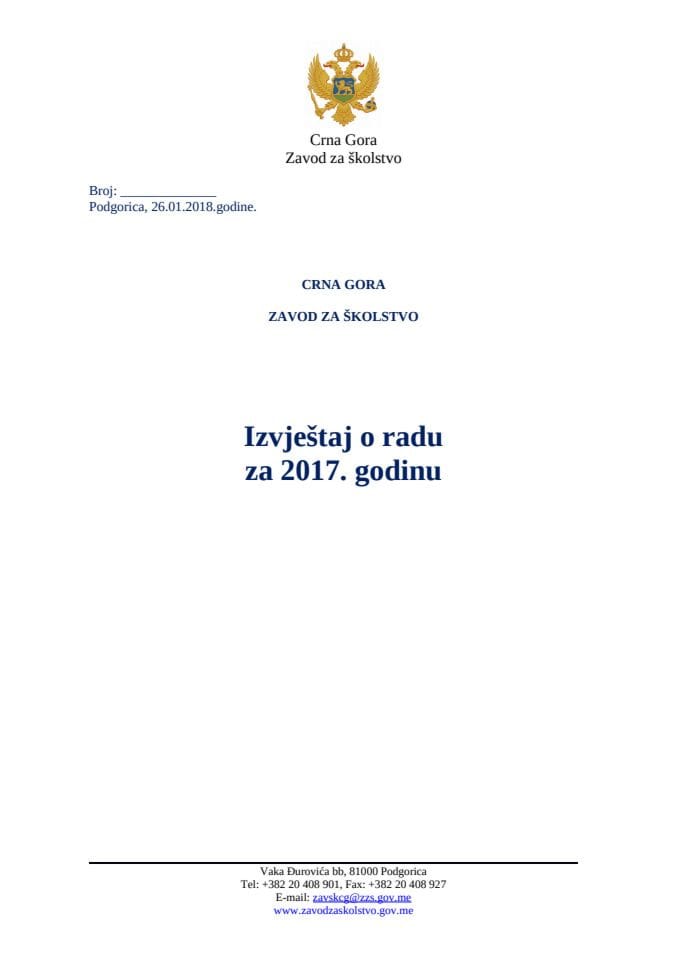 Izvještaj o radu Zavoda za školstvo za 2017. godinu