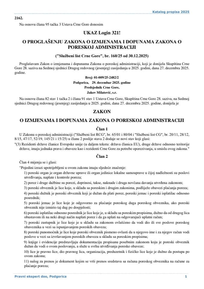 Zakon o izmjenama i dopunama Zakona o poreskoj administraciji