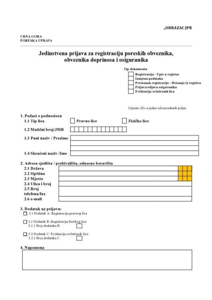 Pravilnik o obliku i sadržini JPR prijave - prilog