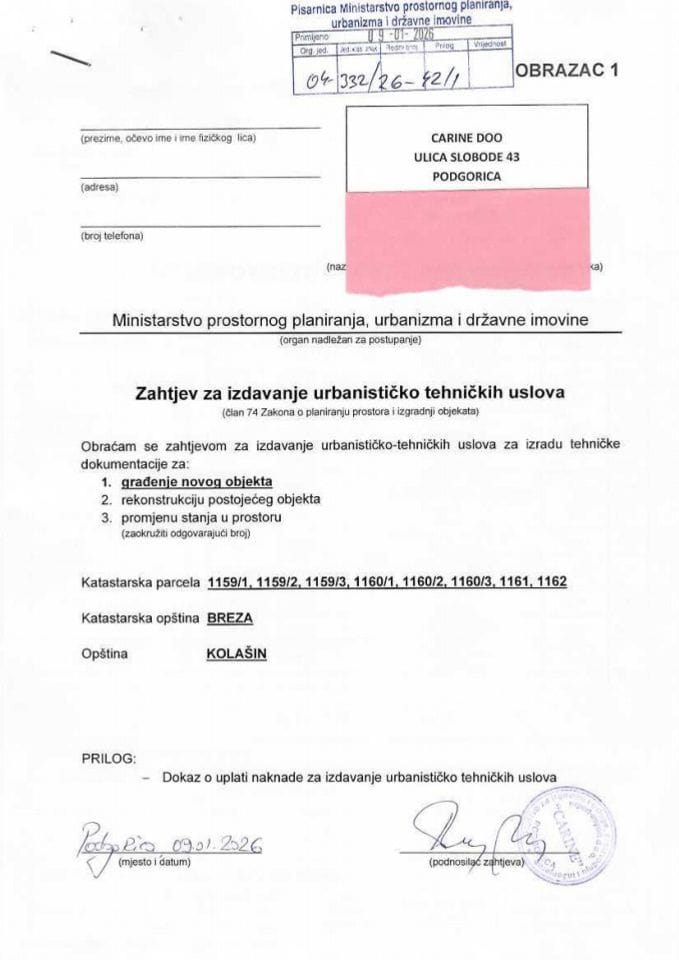 Захтјеви за издавање урбанистичко техничких услова - 04-332-26-42-1 ЦАРИНЕ ДОО