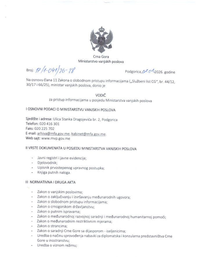 Vodič za slobodan pristup informacijama u posjedu MVP