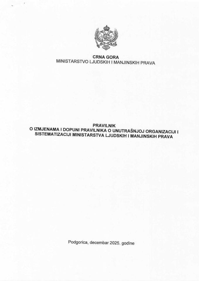 Pravilnik o izmjenama i dopuni pravilnika o unutrašnjoj organizaciji i sistematizaciji MLJMP - decembar 2025