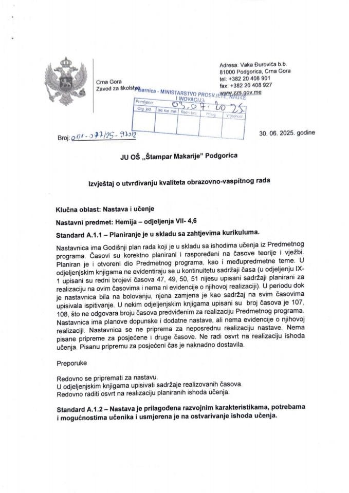 JU OŠ "Štampar Makarije", Podgorica