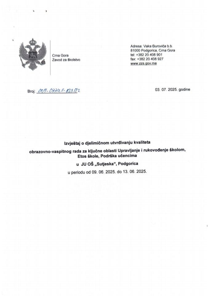 JU OŠ "Sutjeska", Podgorica