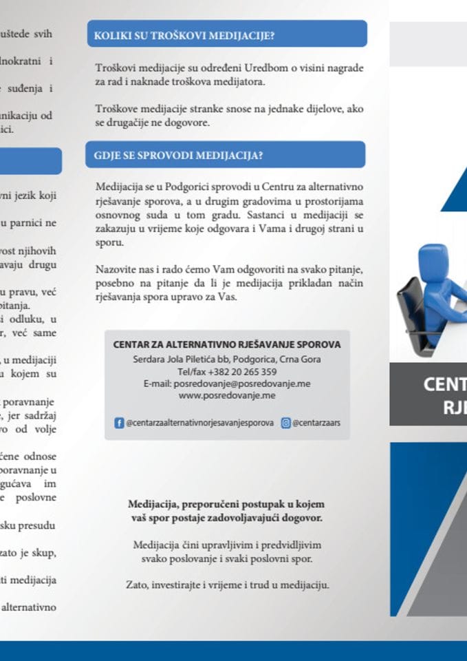 Flajer - Kratki vodic kroz medijaciju u privrednim sporovima