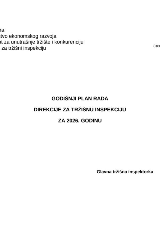 Godisnji plan rada za 2026. godinu-Direkcija za trzisnu inspekciju