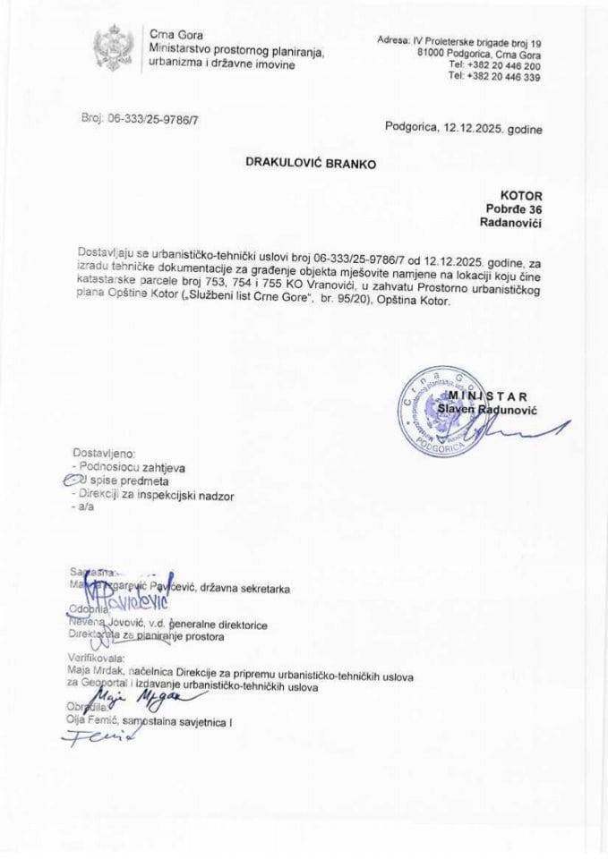 Izdati urbanističko-tehnički uslovi - 06-333-25-9786-7 DRAKULOVIC BRANKO