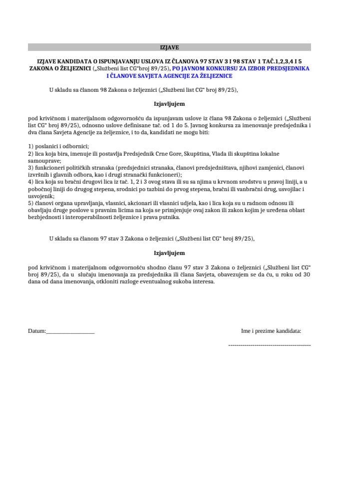 Izjava kandidata