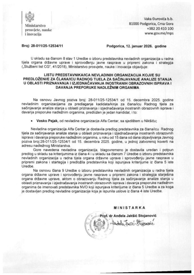 Lista predstavnika NVO