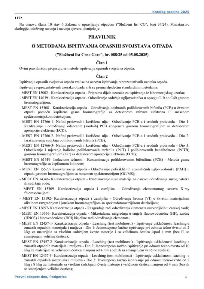 Pravilnik o metodama ispitivanja opasnih svojstava otpada