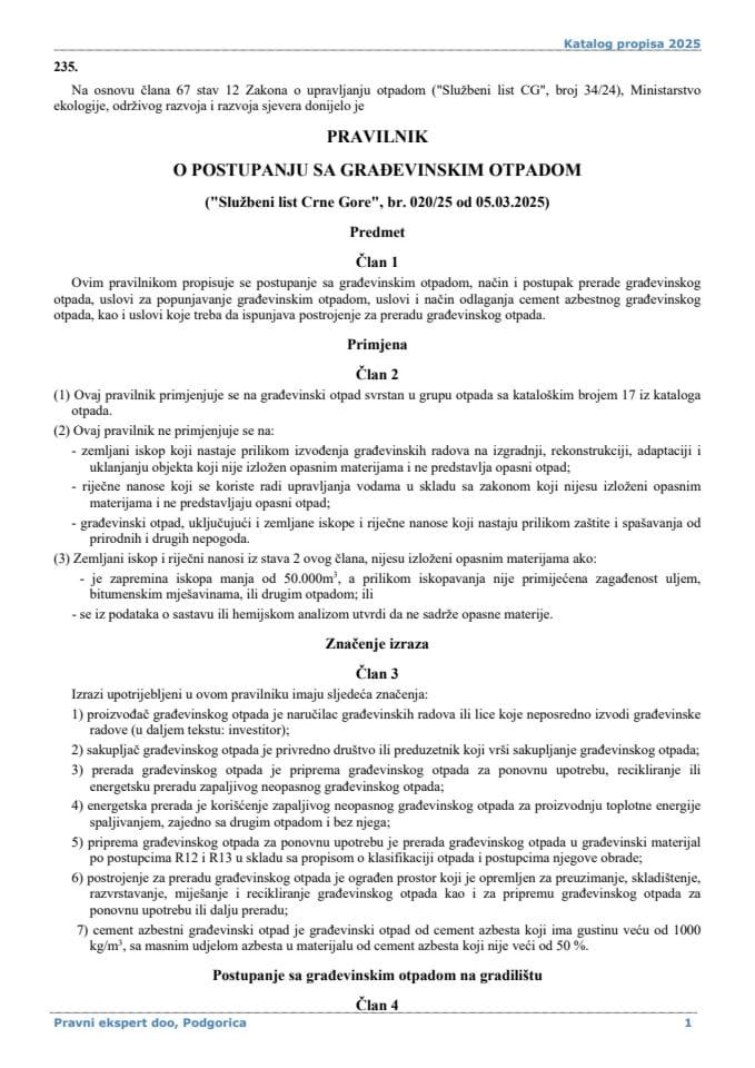 Pravilnik o postupanju sa građevinskim otpadom