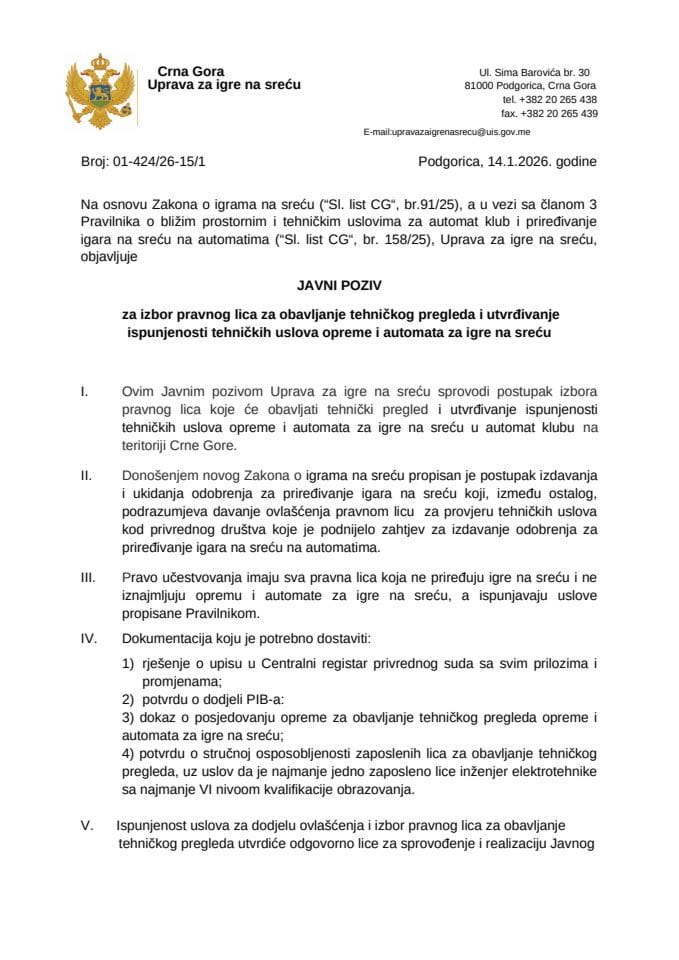 JAVNI POZIV ZA AUTOMATE