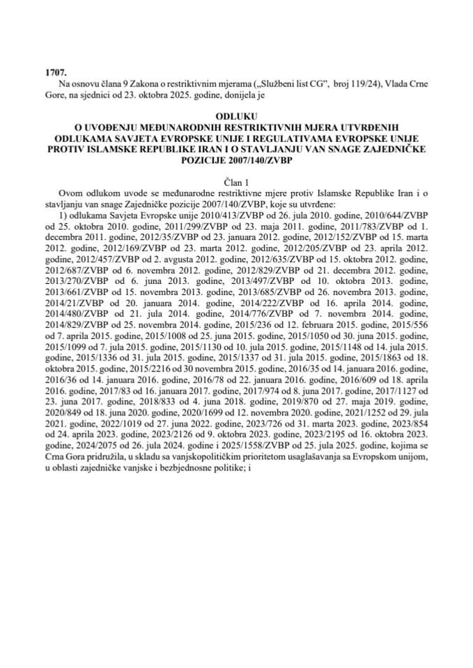 Odluka o uvođenju restriktivnih mjera EU – protiv Islamske Republike Iran – prevod odluke i regulative