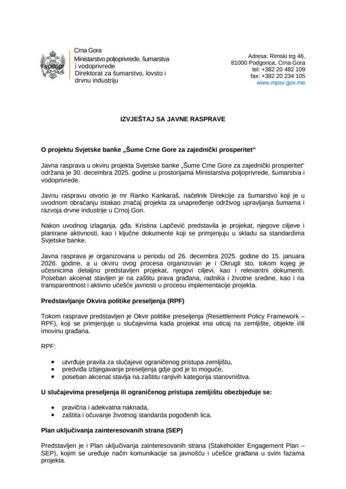 Izvještaj sa javne rasprave WB Projekat