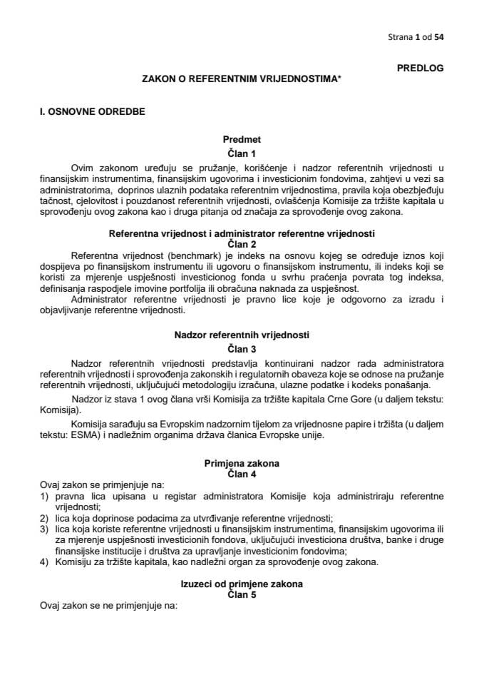 Predlog zakona o referentnim vrijednostima* s Izvještajem sa javne rasprave