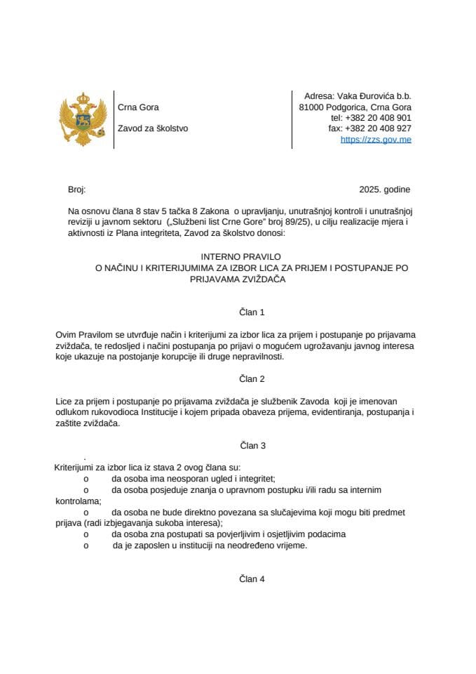 Ugovori o izboru lica za prijem prijava zviždača