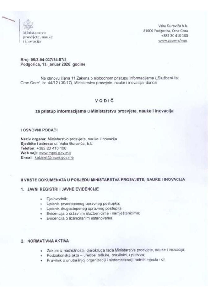 Vodič za pristup informacijama u posjedu MPNI