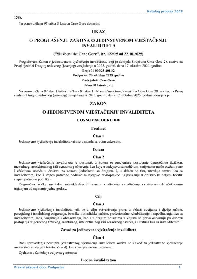 Zakon o jedinstvenom vještačenju invaliditeta