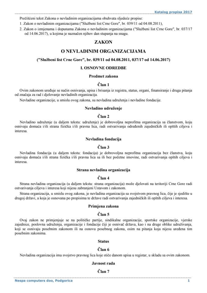 Zakon o nevladinim organizacijama