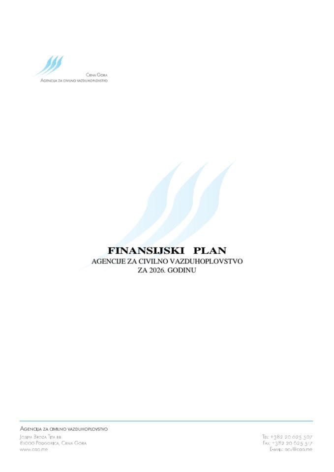 Predlog finansijskog plana i Programa rada Agencije za civilno vazduhoplovstvo za 2026. godinu