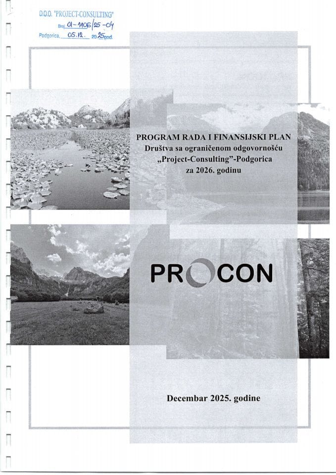 Informacija vezana za Program rada i finansijski plan Društva sa ograničenom odgovornošću „Project-Consulting“ – Podgorica za 2026. godinu