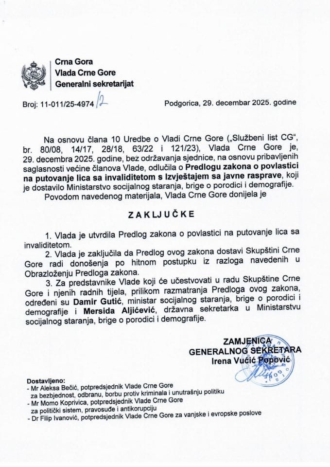 Predlog zakona o povlastici na putovanje lica sa invaliditetom s Izvještajem sa javne rasprave - Zaključci