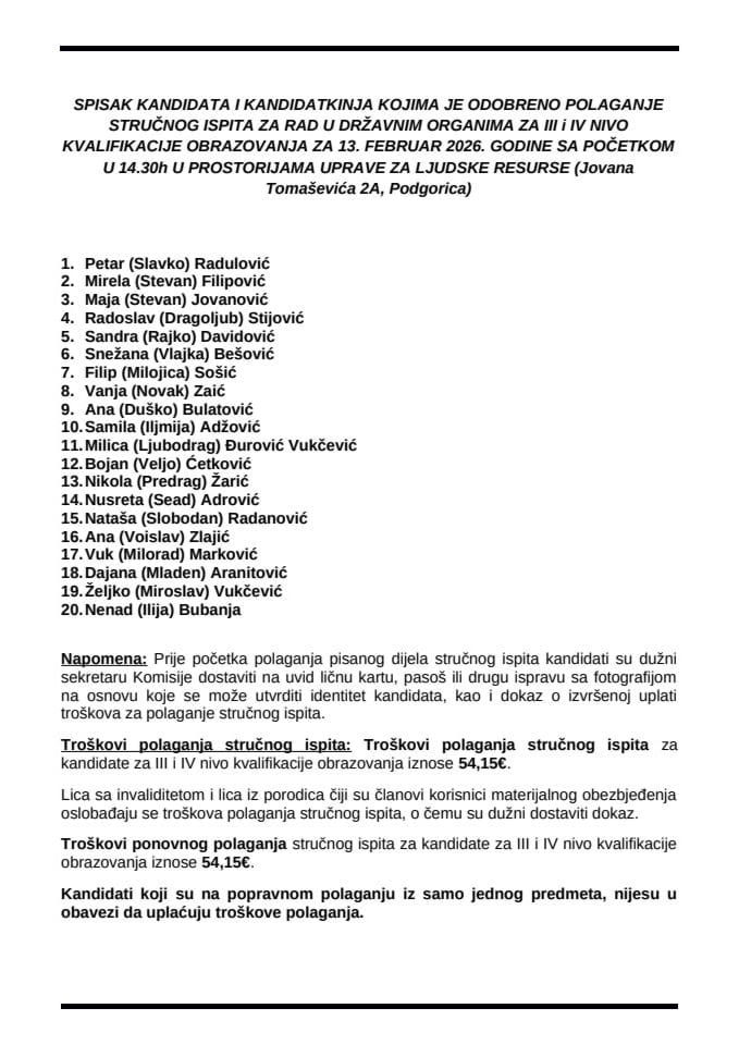 Списак кандидата 13. фебруар 2026. ССС