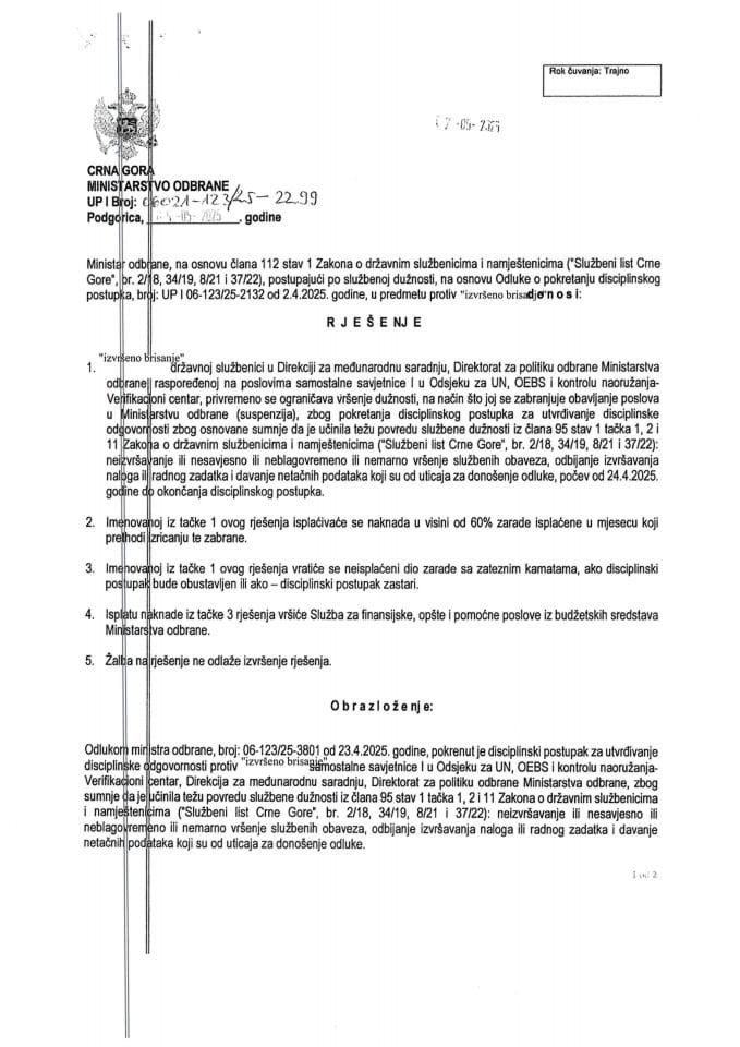 Inf. po rješenju UPI broj: 12-037/25-1268/6