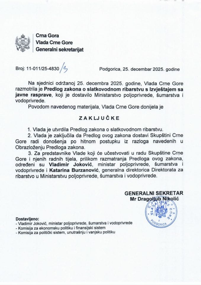 Предлог закона о слатководном рибарству с Извјештајем са јавне расправе - Закључци