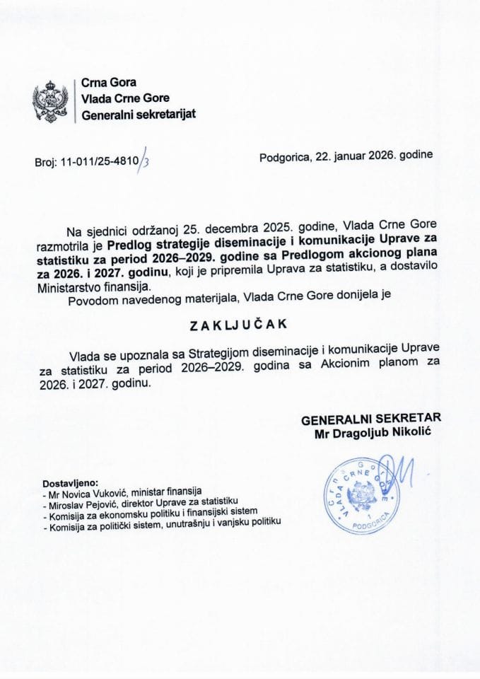 Предлог стратегије дисеминације и комуникације Управе за статистику за период 2026-2029. године са Предлогом акционог плана за 2026. и 2027. годину - Закључци