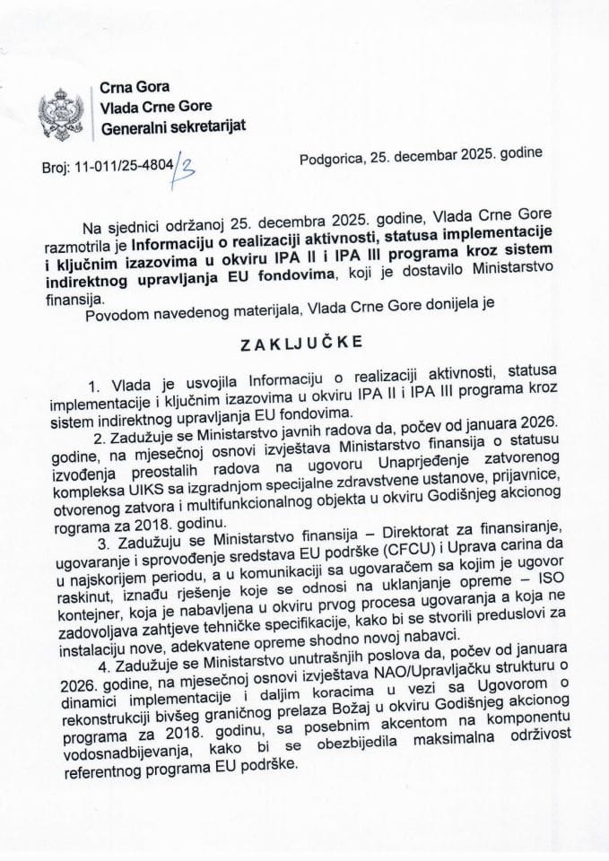 Информација о реализацији активности, статуса имплементације и кључним изазовима у оквиру IPA II и IPA III програма кроз систем индиректног управљања ЕУ фондовима - Закључци