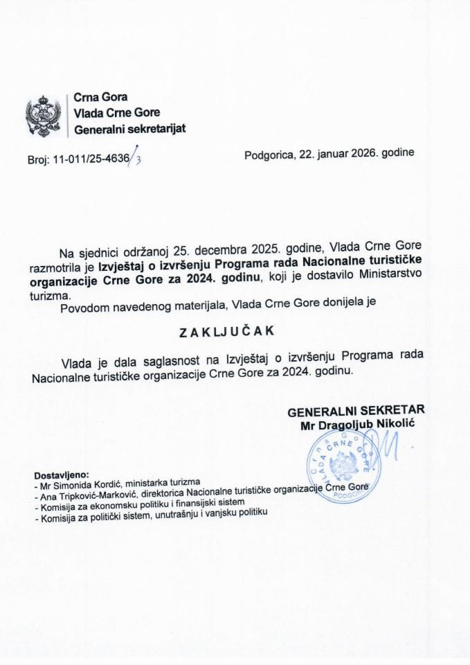 Извјештај о извршењу Програма рада Националне туристичке организације Црне Горе за 2024. годину - Закључци