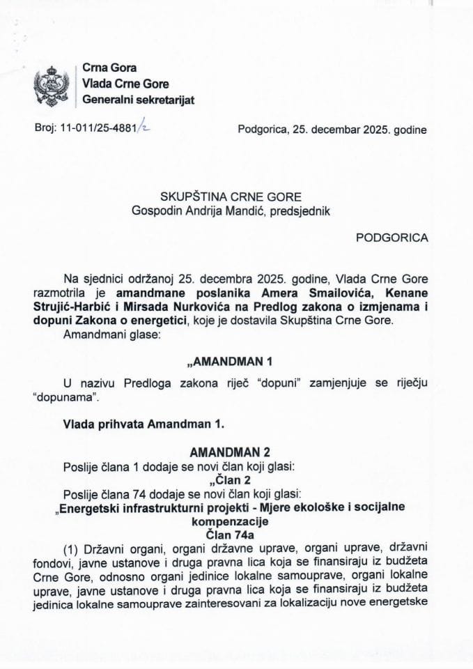 Предлог мишљења на амандмане на Предлог закона о измјенама и допуни Закона о енергетици (предлагачи посланици: Амер Смаиловић, Кенана Струјић-Харбић и Мирсад Нурковић) - Закључци