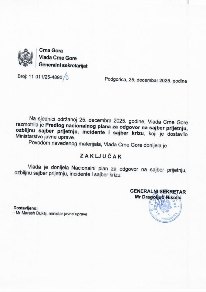 Предлог националног плана за одговор на сајбер пријетњу, озбиљну сајбер пријетњу, инциденте и сајбер кризу - Закључци