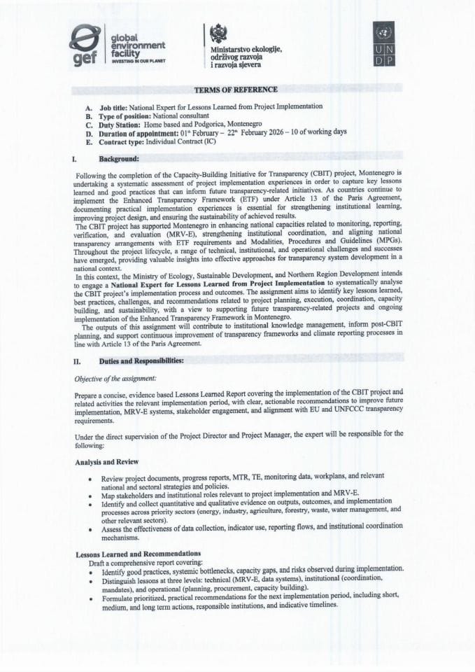 1 ToR CBIT National Expert Lessons learned from the CBIT project