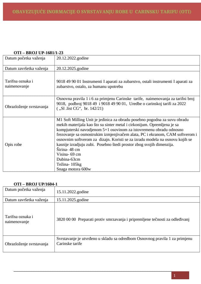 OTI  koje je izdala UC