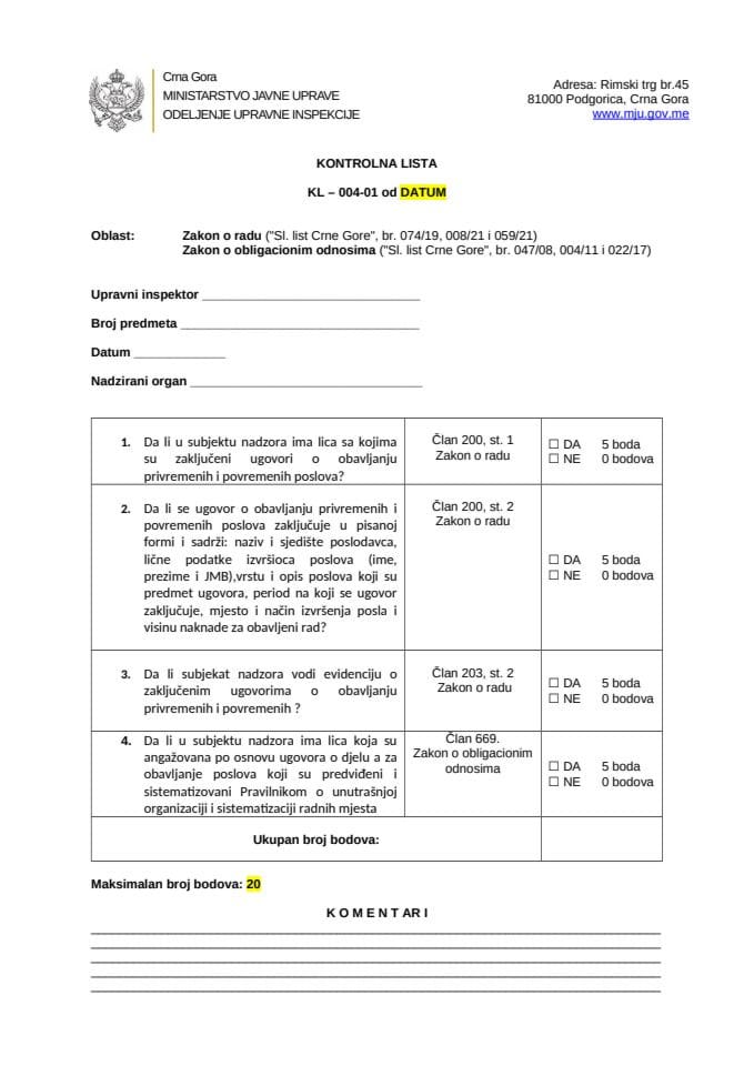 КЛ бр. 4. Закон о раду и Закон о облигационим односима РЕВИДИРАНА