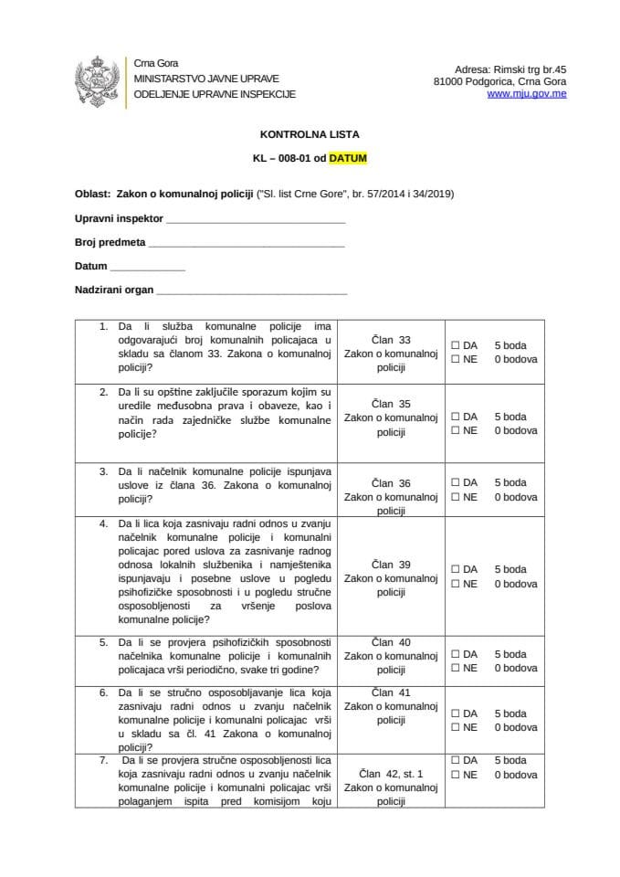 КЛ бр. 8 Закон о комуналној полицији РЕВИДИРАНА