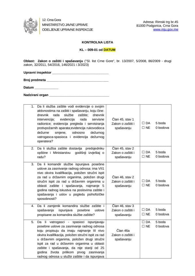 КЛ бр. 9 Закон о заштити и спашавању РЕВИДИРАНА